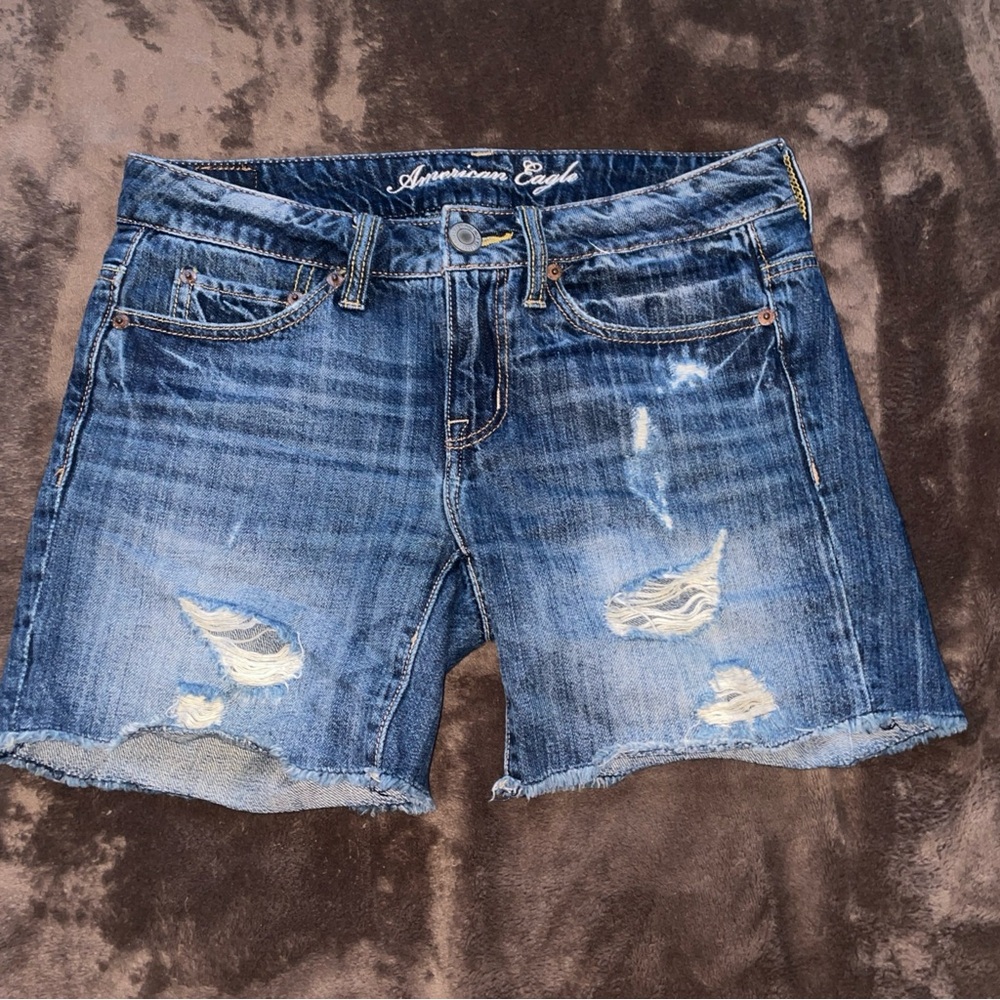 American Eagle Outfitters Women's Ripped Mid-Rise Denim Shorts - Blue 00